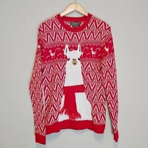 33 Degrees Christmas Sweater Llama With Scarf Fringe Sz M
